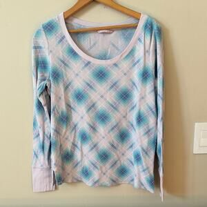 Victoria's Secret Blue & Lilac Plaid Long Sleeve Thermal Top Size M